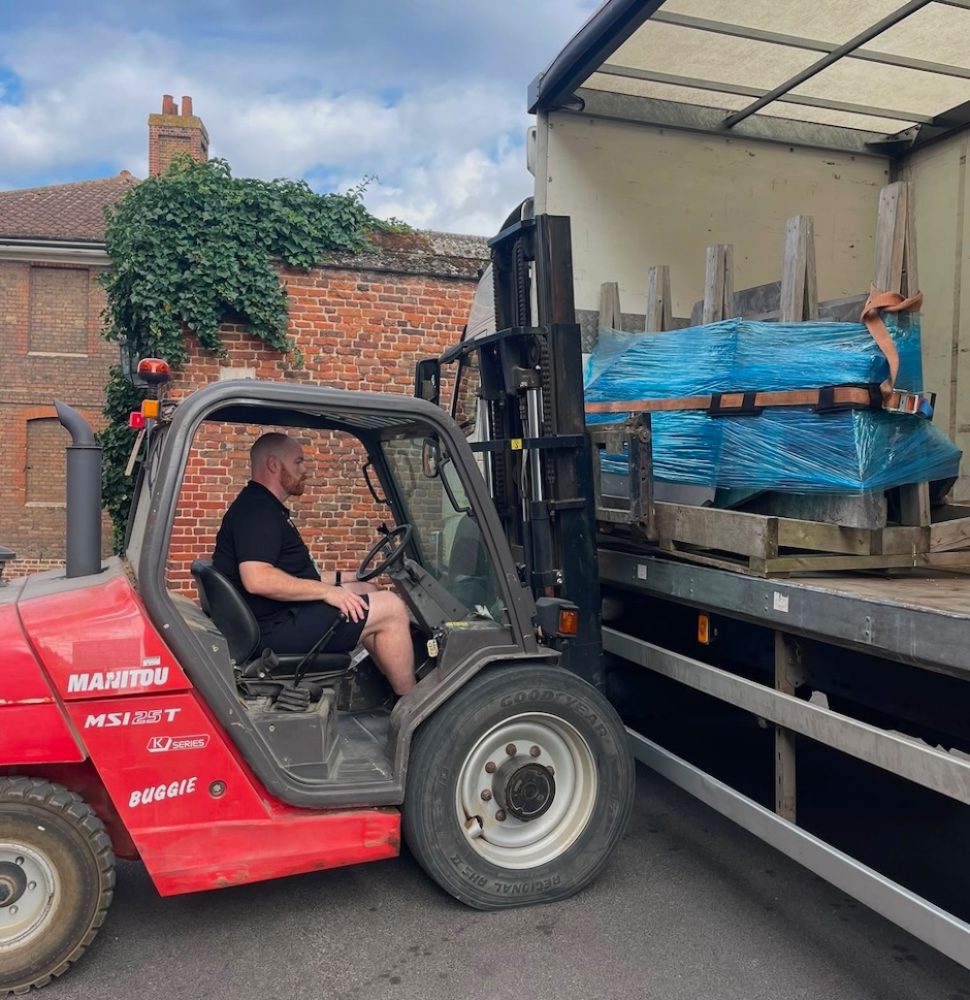 Historic Royal Palaces Building Contracts Manager Mathew Coulter unloads the stone at Hampton Court Palace